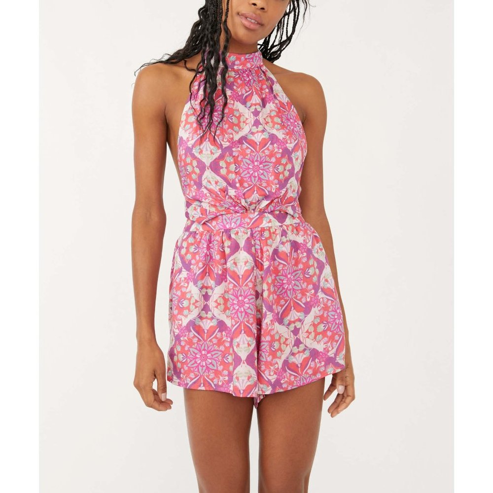 Free People Coral Tides Romper / Hollyhock Combo